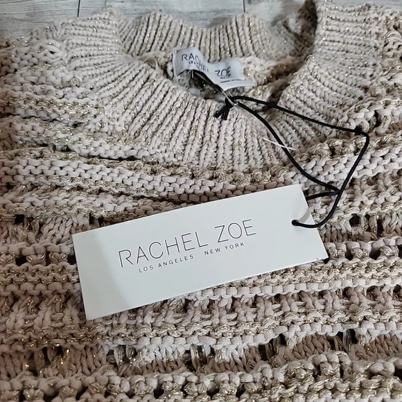 Rachel Zoe Sleeveless KnitSweater M Tan Oatmeal Crop Gold Threading‎ NWT - Picture 5 of 9